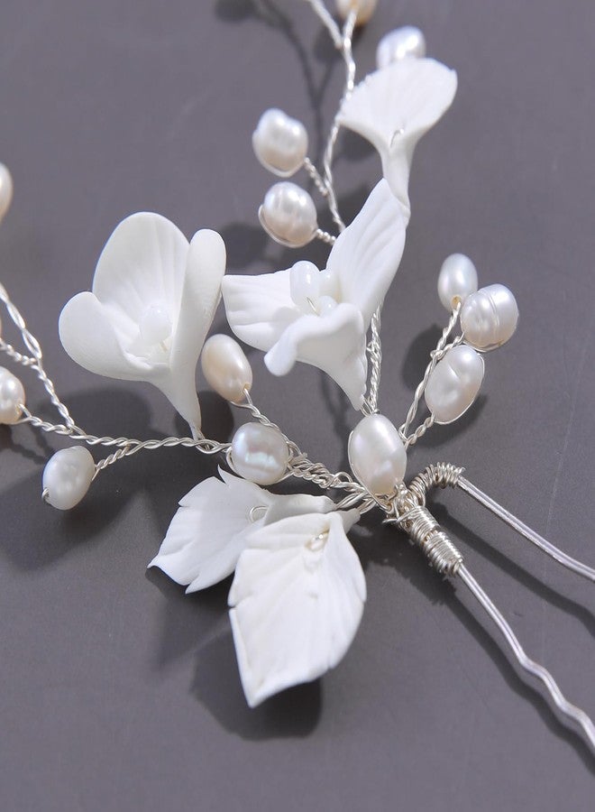 SELFCLOUD Handmade White 3D Pinch Flower Bridal Hair Pins Freshwater Pearls Wedding Bridal Hair Accessories for Bridesmaids Women and Girls - Image 5