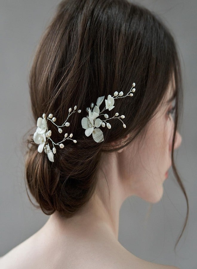 SELFCLOUD Handmade White 3D Pinch Flower Bridal Hair Pins Freshwater Pearls Wedding Bridal Hair Accessories for Bridesmaids Women and Girls - Image 1