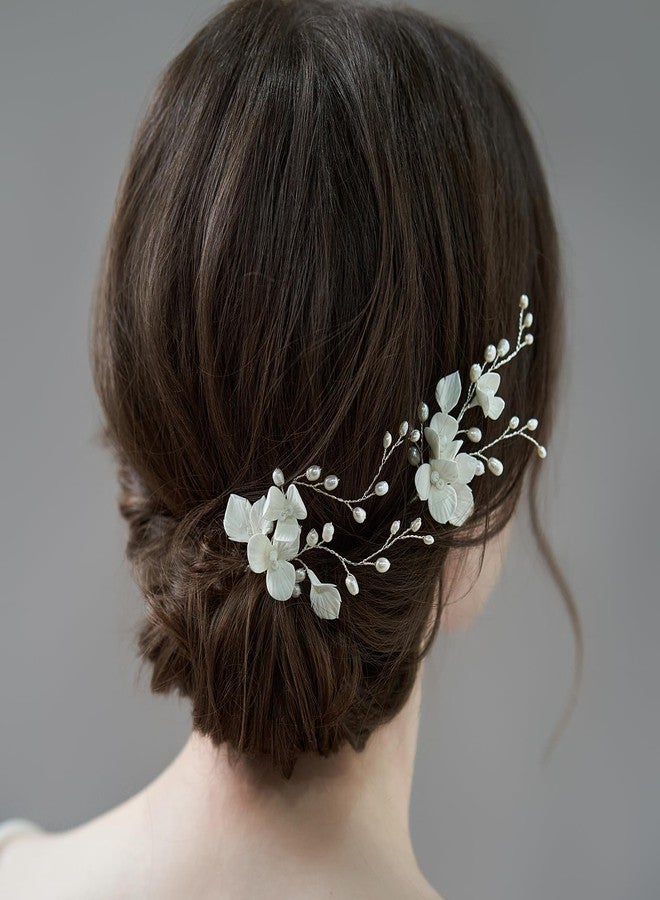 SELFCLOUD Handmade White 3D Pinch Flower Bridal Hair Pins Freshwater Pearls Wedding Bridal Hair Accessories for Bridesmaids Women and Girls - Image 2