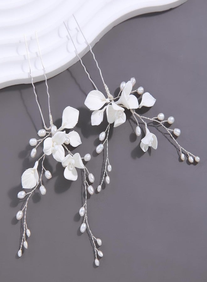 SELFCLOUD Handmade White 3D Pinch Flower Bridal Hair Pins Freshwater Pearls Wedding Bridal Hair Accessories for Bridesmaids Women and Girls - Image 3