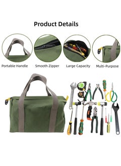 Y&D Canvas Tool Bag, 14 Inch Wide Mouth Heavy Duty Storage Bag with Large Capacity, Tote for Electricians, Power Organizer Pouch, Bags Men (Green)  - Image 3