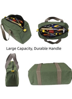 Y&D Canvas Tool Bag, 14 Inch Wide Mouth Heavy Duty Storage Bag with Large Capacity, Tote for Electricians, Power Organizer Pouch, Bags Men (Green)  - Image 4
