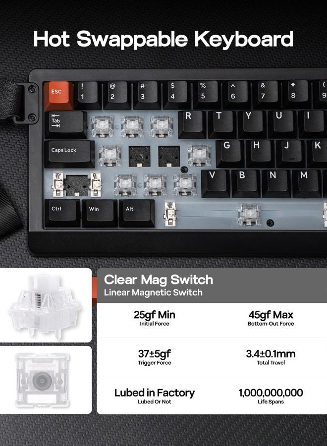 EPOMAKER HE68 Lite Hall Effect Gaming Keyboard, 8k Polling & 128K Scan Rate, 0.005mm Adjustable Trigger, 0.125ms Latency, 5-Layer Sound-Dampened, Snap Key, SOCD, A-RGB, Wired, Mac Software (Black Red) - Image 5