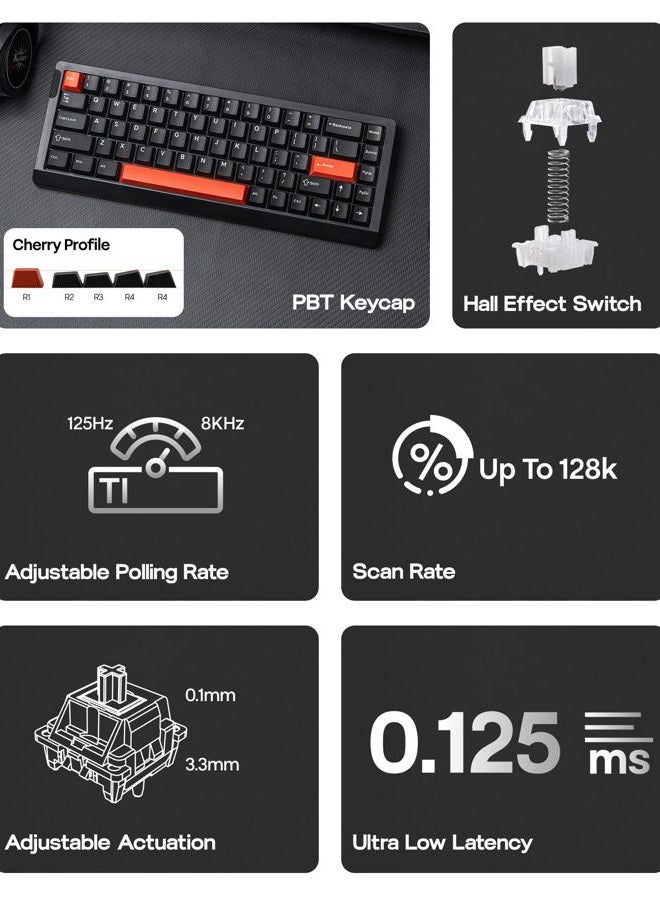 EPOMAKER HE68 Lite Hall Effect Gaming Keyboard, 8k Polling & 128K Scan Rate, 0.005mm Adjustable Trigger, 0.125ms Latency, 5-Layer Sound-Dampened, Snap Key, SOCD, A-RGB, Wired, Mac Software (Black Red) - Image 2