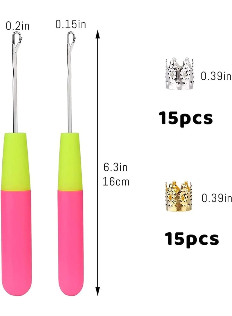 2 PCS Latch Hook Crochet Needle And 30 PCS Dreadlocks Hair Ring Decoration Braiding Hair Silver Gold Metal, Crochet Braids Hair Decoration Accessories, For Crochet Braids Hair - Image 2