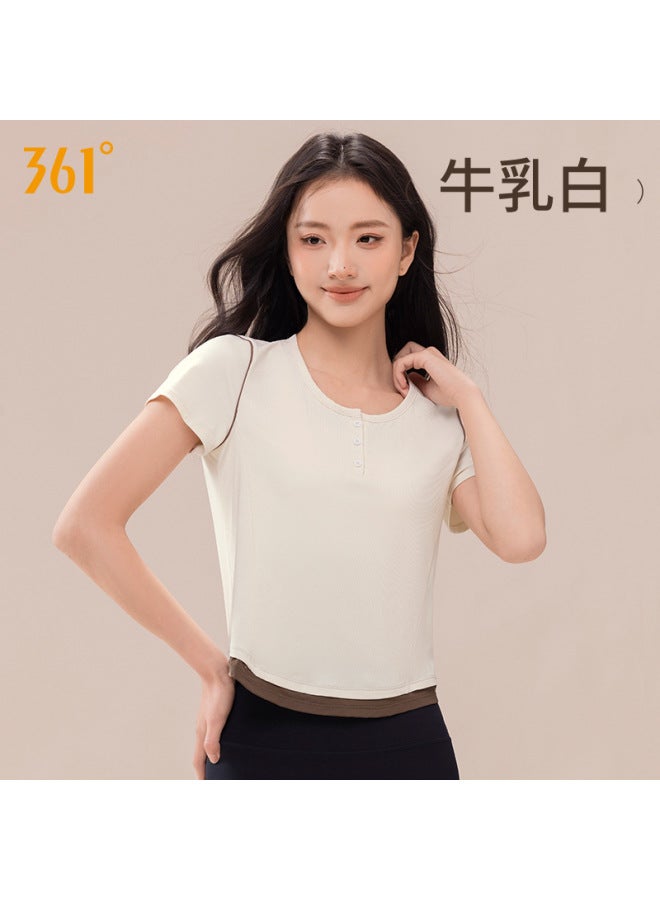 361 Sports Top  New Summer Breathable Professional Running Henley Collar Short-sleeved T-shirt Yoga Fitness Wear For Women