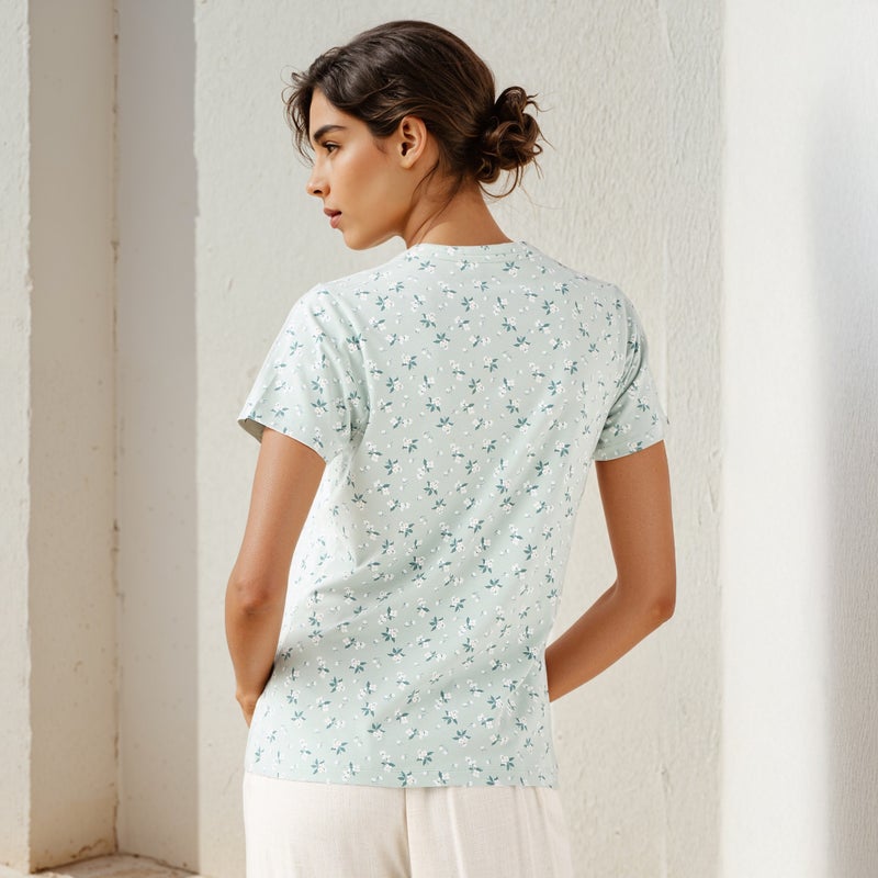 سبلاش فيڤ تيشيرت بطبعة زهور بياقة دائرية وأكمام قصيرة - Image 3