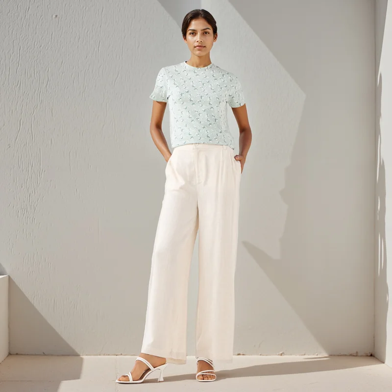 Splash FAV Floral Print Crew Neck T-shirt with Short Sleeves