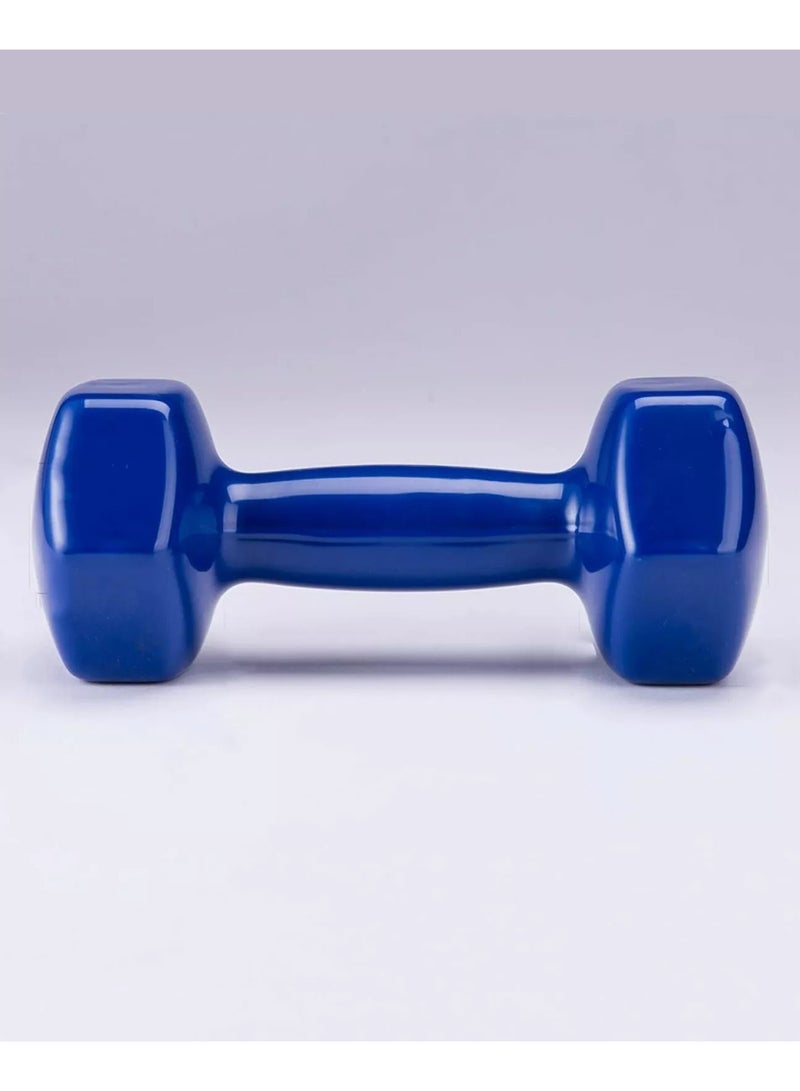 زوج دامبلز حديد مطلي بالفينيل شكل سداسي لتدريب العضلات 2 كجم، أزرق - Image 2