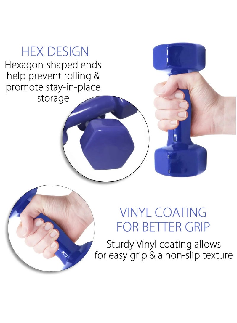 زوج دامبلز حديد مطلي بالفينيل شكل سداسي لتدريب العضلات 2 كجم، أزرق - Image 4