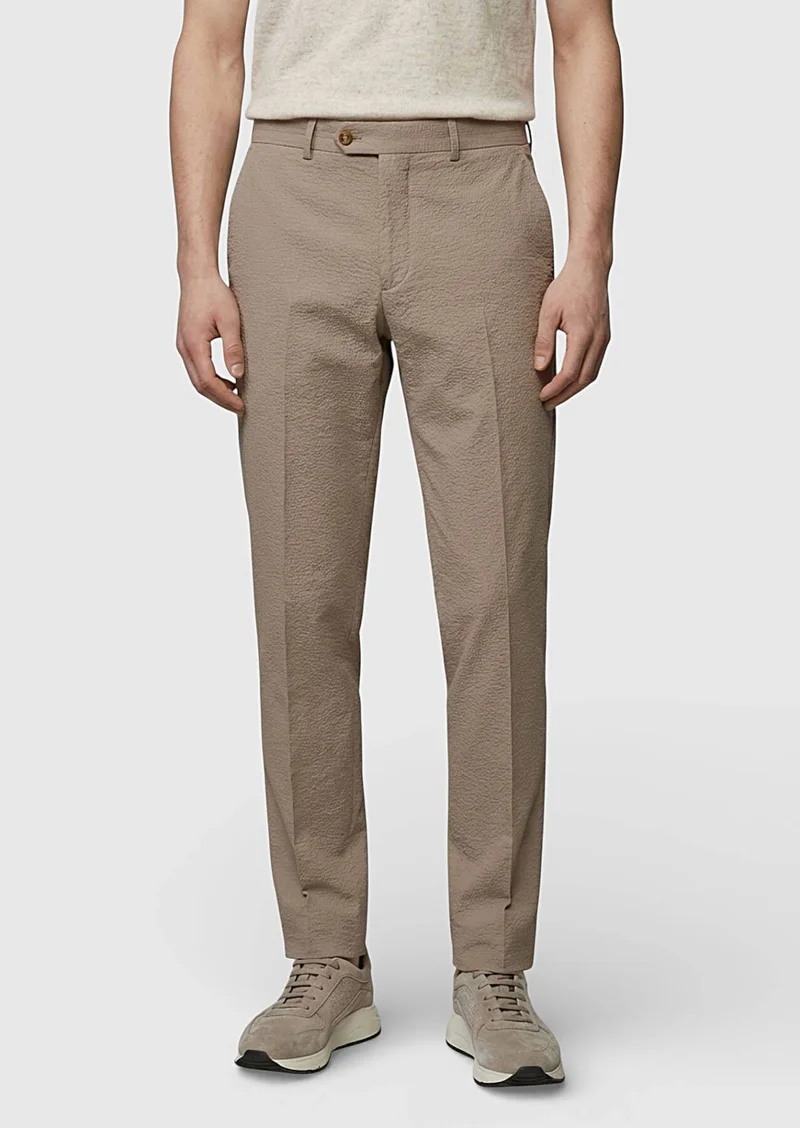 RAMSEY Beige Material Modern Fit Classical Cotton Blended Trousers