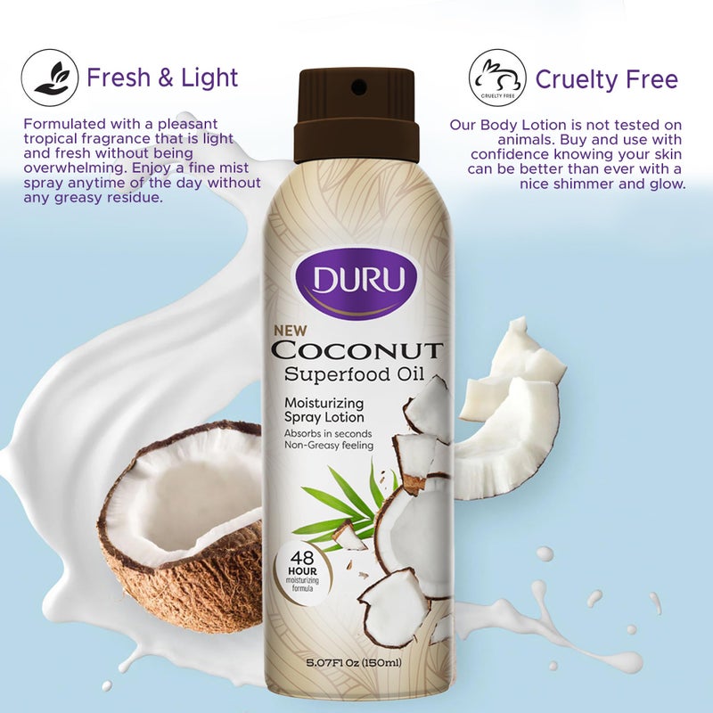 Duru Coconut Moisturizing Spray Lotion - Spray Moisturizer Coconut Oil Lotion 48 Hour Moisture Body Lotion - Image 3