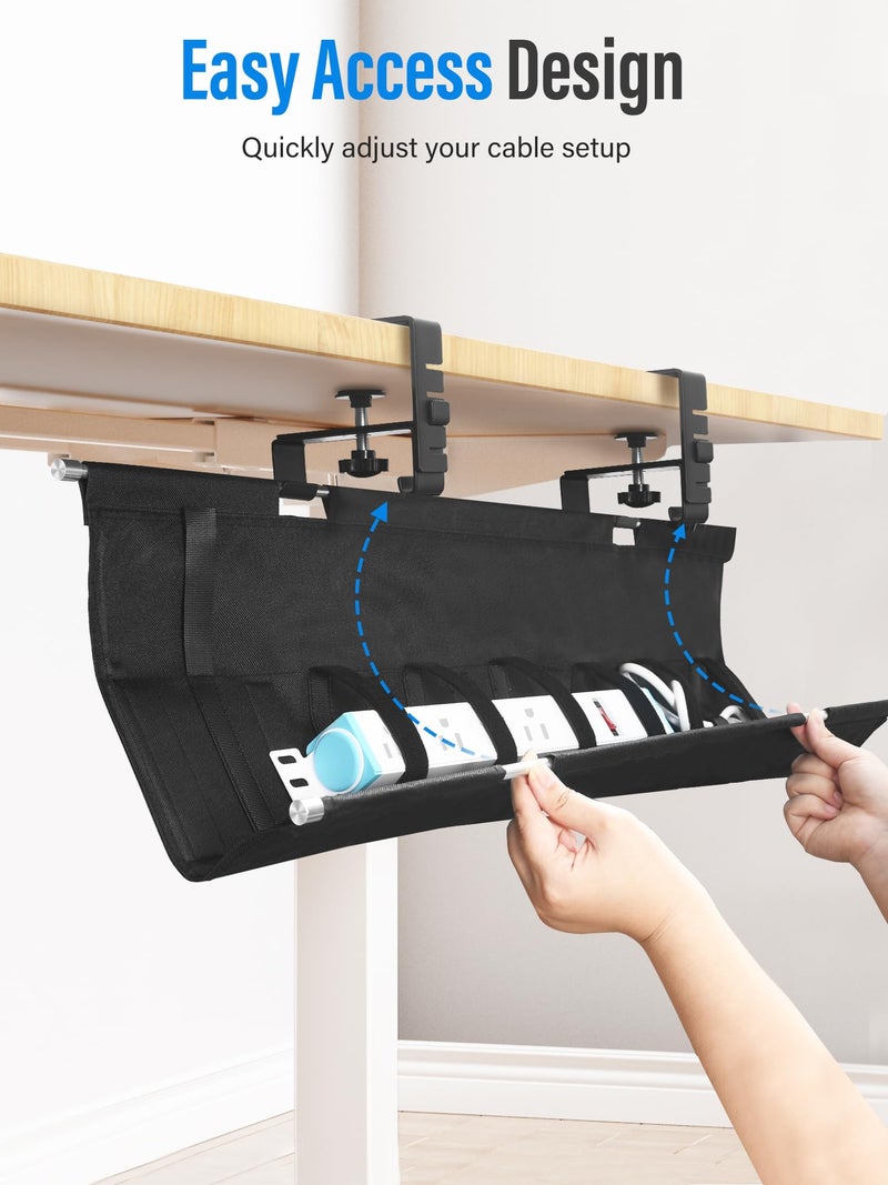 Cinati [Upgraded] Large Under Desk Cable Management Tray, Cinati Cable Management Under Desk No Drill, 28.4" Fabric Cord Hider for Wire Organizer, Cord Organizer for Office, Home - Supports Up to 30lbs Black - Image 4