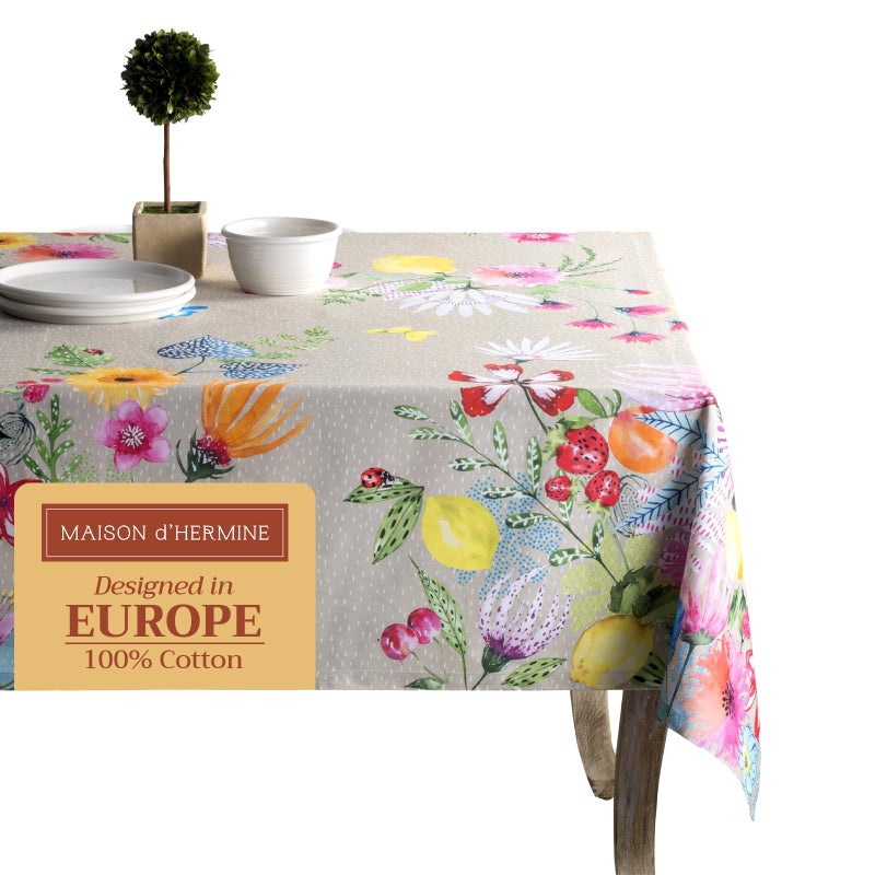 Maison d' Hermine Maison dHermine Table Cloth Rectangle Table 100 Cotton 60 x 120 Inches Tablecloth Reusable Decorative for Dining Room Farmhouse Home Party Festive  Wedding Spring Summer  Jardin DEte  Fog