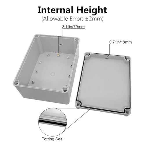 LeMotech IP67 Waterproof Junction Box ABS Plastic Project Box Dustproof Electrical Box Outdoor Enclosure for Electronics DIY Case Gray 7.9X 5.9X 3.9 inch (200x 150x 100 mm) - Image 4