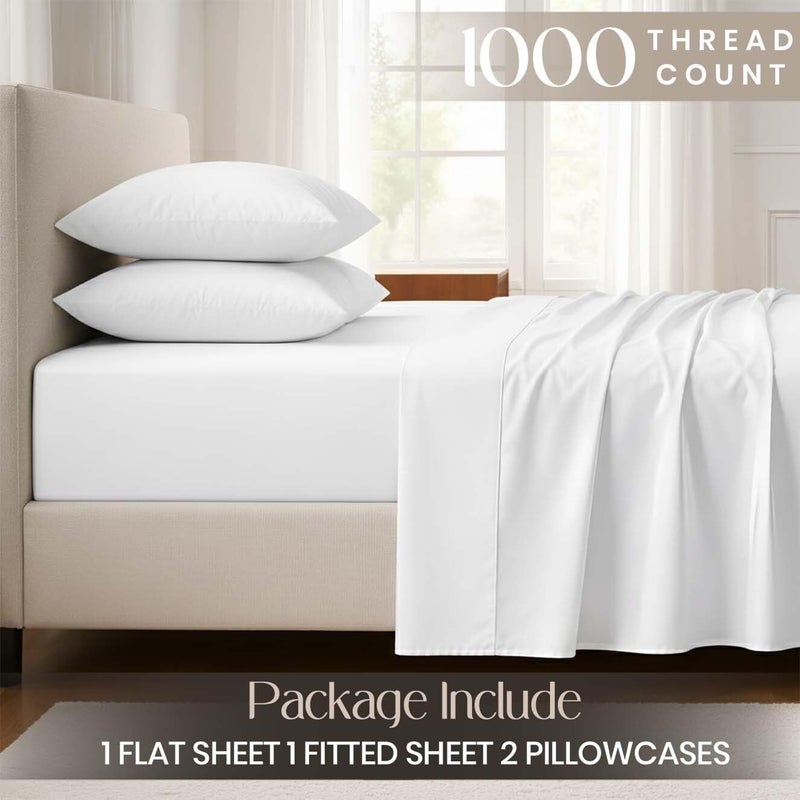 SGI bedding 100% Egyptian Cotton Sheets King Size - 1000 Thread Count Luxury Hotel Sheets, 18" Deep Pocket, Soft & Breathable 4-Piece White Sheet Set - Image 2