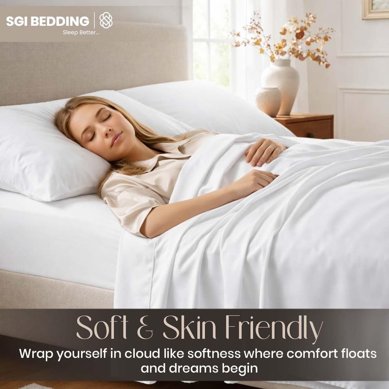 SGI bedding 100% Egyptian Cotton Sheets King Size - 1000 Thread Count Luxury Hotel Sheets, 18" Deep Pocket, Soft & Breathable 4-Piece White Sheet Set - Image 5