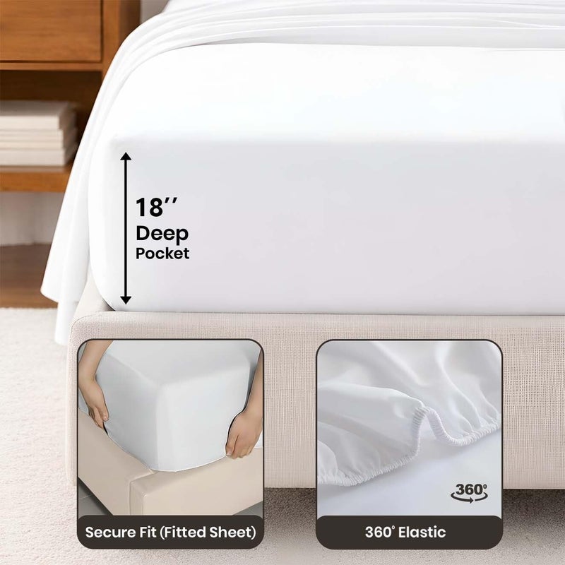 SGI bedding 100% Egyptian Cotton Sheets King Size - 1000 Thread Count Luxury Hotel Sheets, 18" Deep Pocket, Soft & Breathable 4-Piece White Sheet Set - Image 3