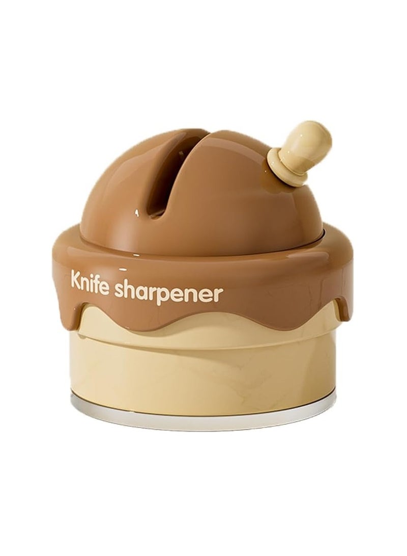 Ice Cream Suction Cup Whetstone, Cute Mini Kitchen Knife Sharpener, Simple Small Knife Sharpener (Brown)  - Image 1