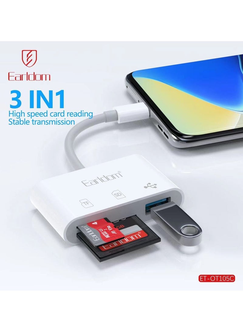 Earldom 3 in1 High Speed Card Reading Stable Transmission UCB Type C to Otg Card Reader Adapter - Image 2