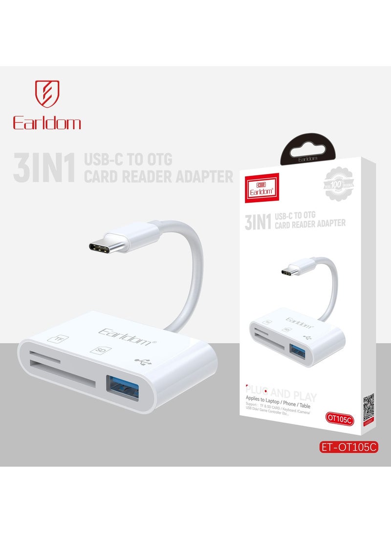 Earldom 3 in1 High Speed Card Reading Stable Transmission UCB Type C to Otg Card Reader Adapter - Image 1