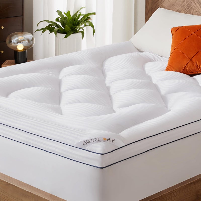 BEDLORE Twin Mattress Topper, Thick Pillow Top Pad for Back Pain Relief, Cooling Soft Mattress Cover with Deep Pockets 6-15 inch - Image 1