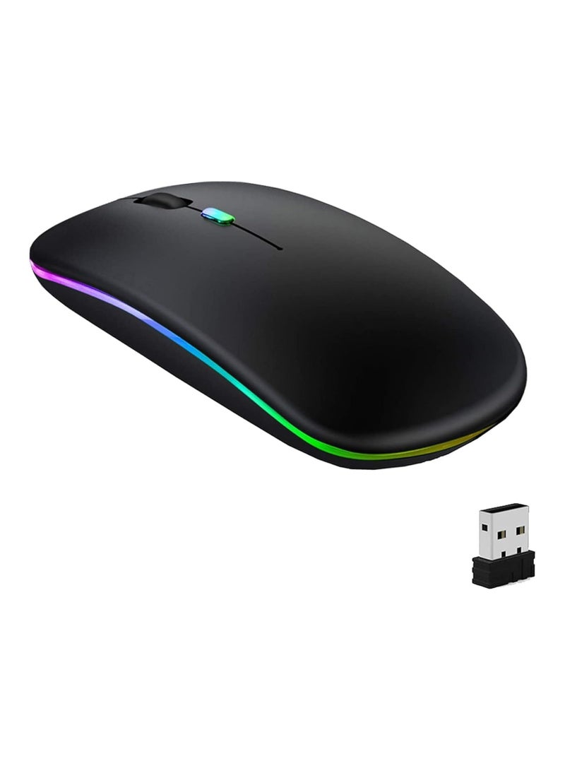 Wireless Bluetooth Mouse, LED Slim Dual Mode Bluetooth 5.1 +USB 2.4GHz Rechargeable Silent Bluetooth Wireless Mouse, Computer Mice with USB Receiver - Image 1