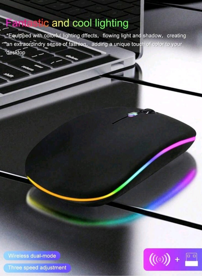 Wireless Bluetooth Mouse, LED Slim Dual Mode Bluetooth 5.1 +USB 2.4GHz Rechargeable Silent Bluetooth Wireless Mouse, Computer Mice with USB Receiver - Image 4