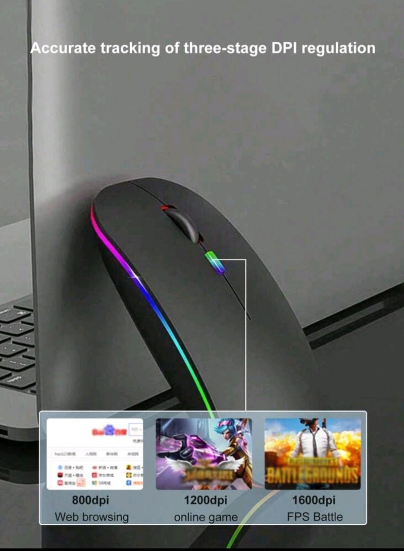 Wireless Bluetooth Mouse, LED Slim Dual Mode Bluetooth 5.1 +USB 2.4GHz Rechargeable Silent Bluetooth Wireless Mouse, Computer Mice with USB Receiver - Image 5