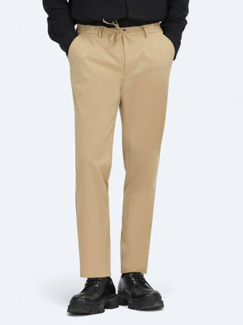 Kip Beige Weaving Jogging Fit Casual Trousers