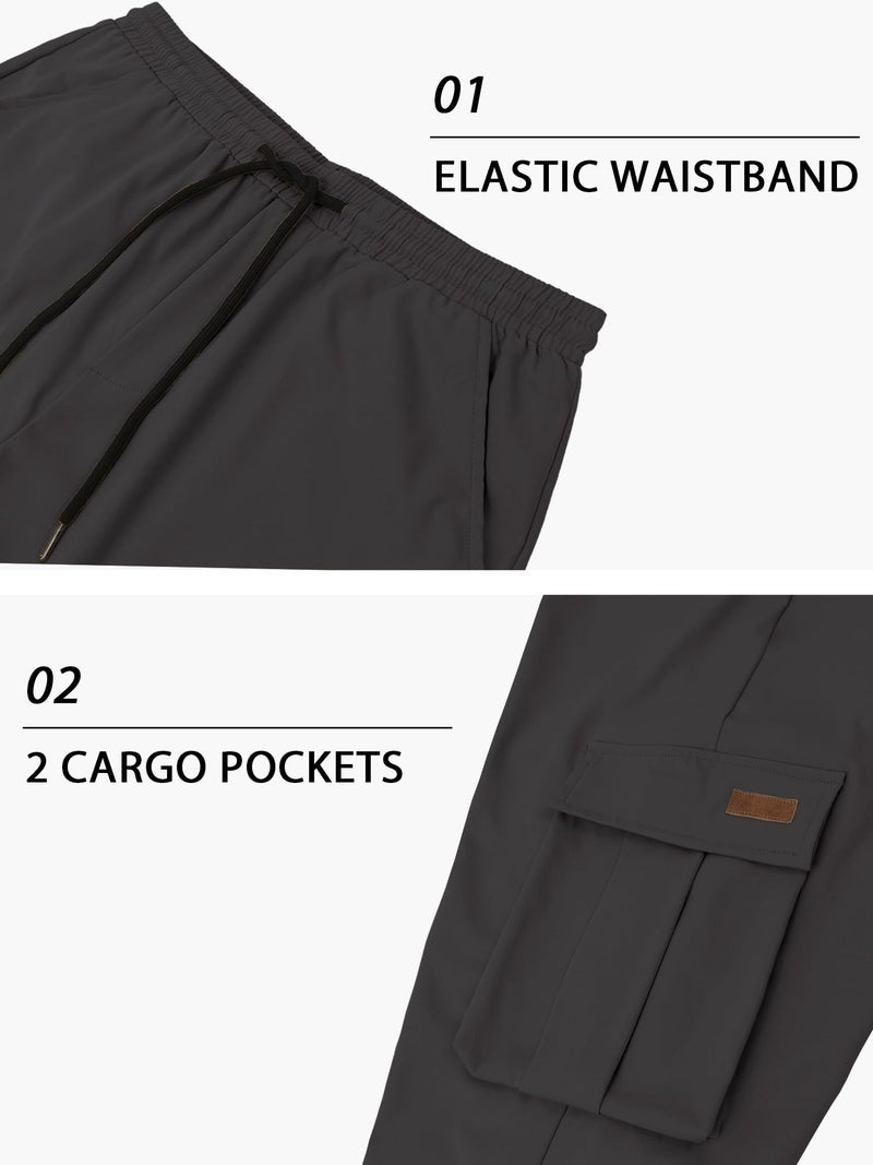 PLEPAN Men's Casual Cargo Pants Drawstring Hiking Workout Tactical Joggers Sweatpants for Men with Pockets Dark Grey Medium - Image 5