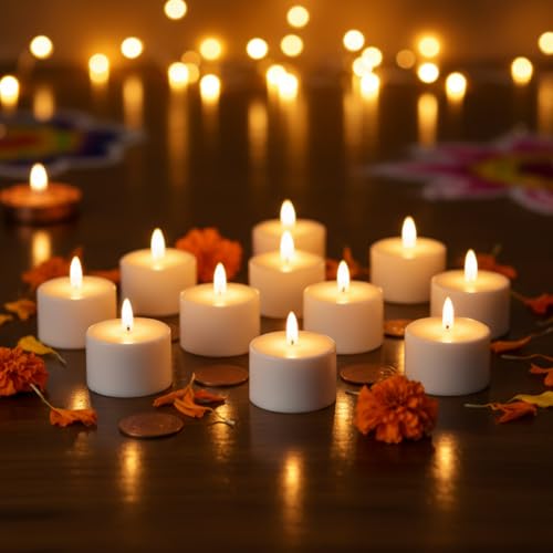 PulGos 12 Pcs LED Tea Light Candles – Flameless & Smokeless Acrylic Decorative Candles for Home Décor, Balcony, Bedroom, Diwali, Christmas, Weddings, Parties & Festive Gifting - Image 1