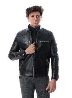 Generic (beckham) Men's Stand Collar Leather Jacket Motorcycle Lightweight genuine Leather Outwear  - Image 4