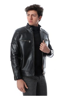 Generic (beckham) Men's Stand Collar Leather Jacket Motorcycle Lightweight genuine Leather Outwear  - Image 2