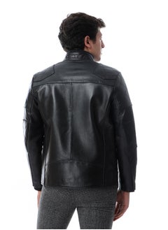 Generic (beckham) Men's Stand Collar Leather Jacket Motorcycle Lightweight genuine Leather Outwear  - Image 3
