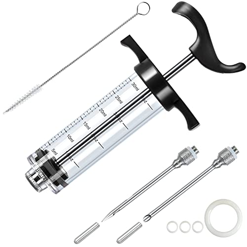 JY COOKMENT Meat Injector Syringe, 1-oz Marinade Flavor Injector with 2 Professional Needles,1 Cleaning Brushes(BLACK) - Image 1