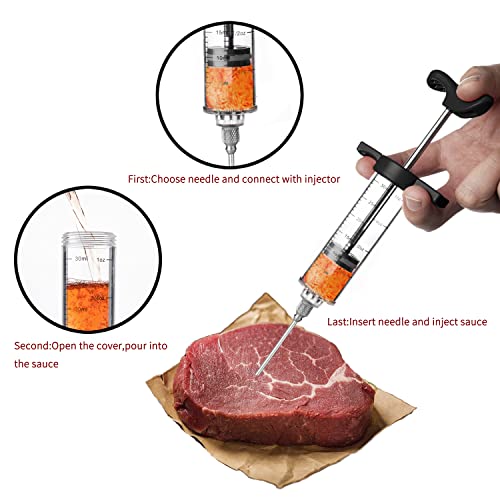 JY COOKMENT Meat Injector Syringe, 1-oz Marinade Flavor Injector with 2 Professional Needles,1 Cleaning Brushes(BLACK) - Image 4