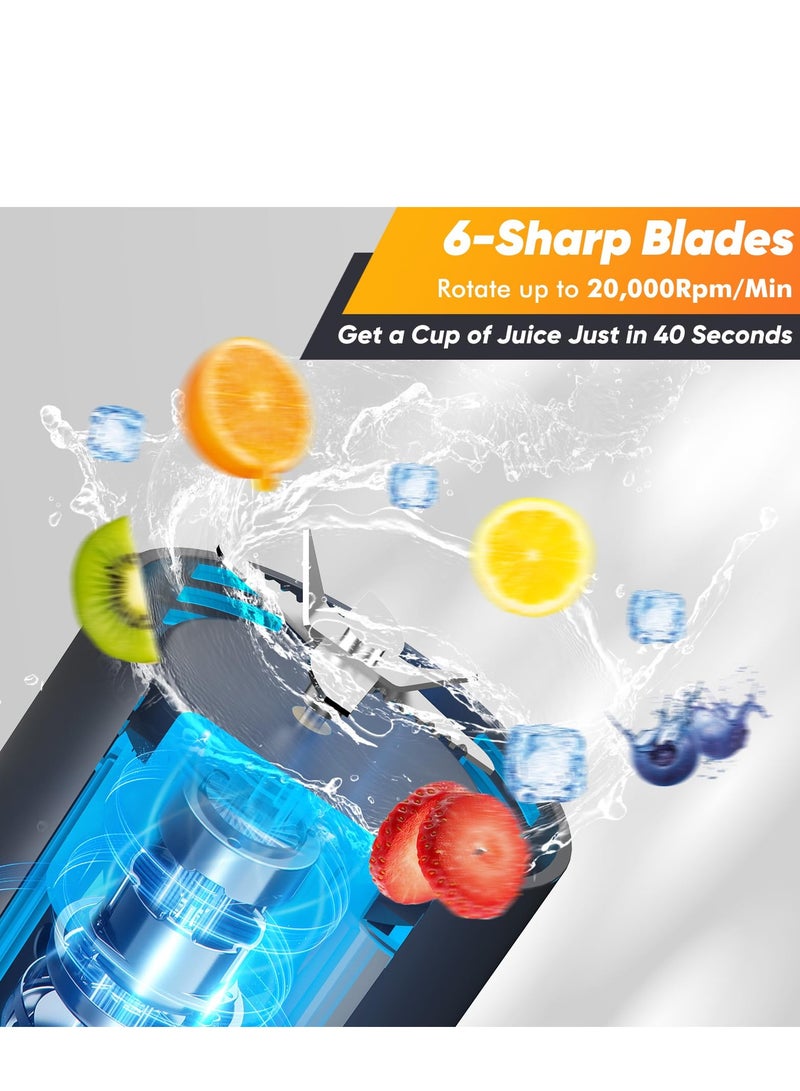 SYOSI خلاط محمول، خلاط بحجم شخصي للمشروبات المخفوقة والعصائر مع 6 شفرات، كوب خلاط صغير سعة 16 أونصة خالٍ من مادة BPA وقابل لإعادة الشحن عبر USB للمكتب والصالة الرياضية والمطبخ (أسود) - Image 4