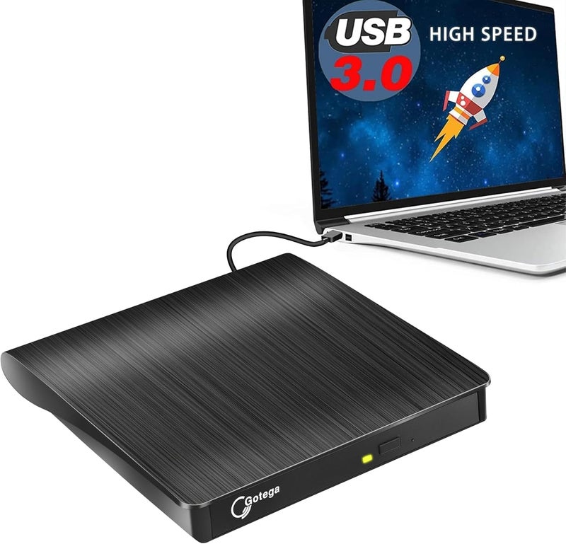 Gotega External DVD Drive, USB 3.0 Portable +/-RW, DVD Player for CD ROM Burner Compatible with Laptop Desktop PC Windows Linux OS Apple Mac Black - Image 1