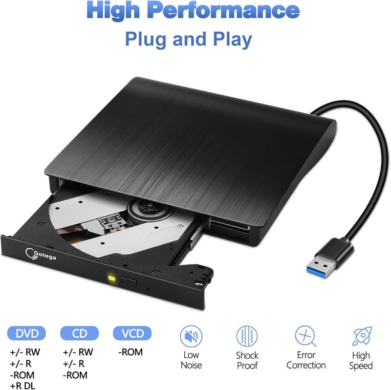 Gotega External DVD Drive, USB 3.0 Portable +/-RW, DVD Player for CD ROM Burner Compatible with Laptop Desktop PC Windows Linux OS Apple Mac Black - Image 3