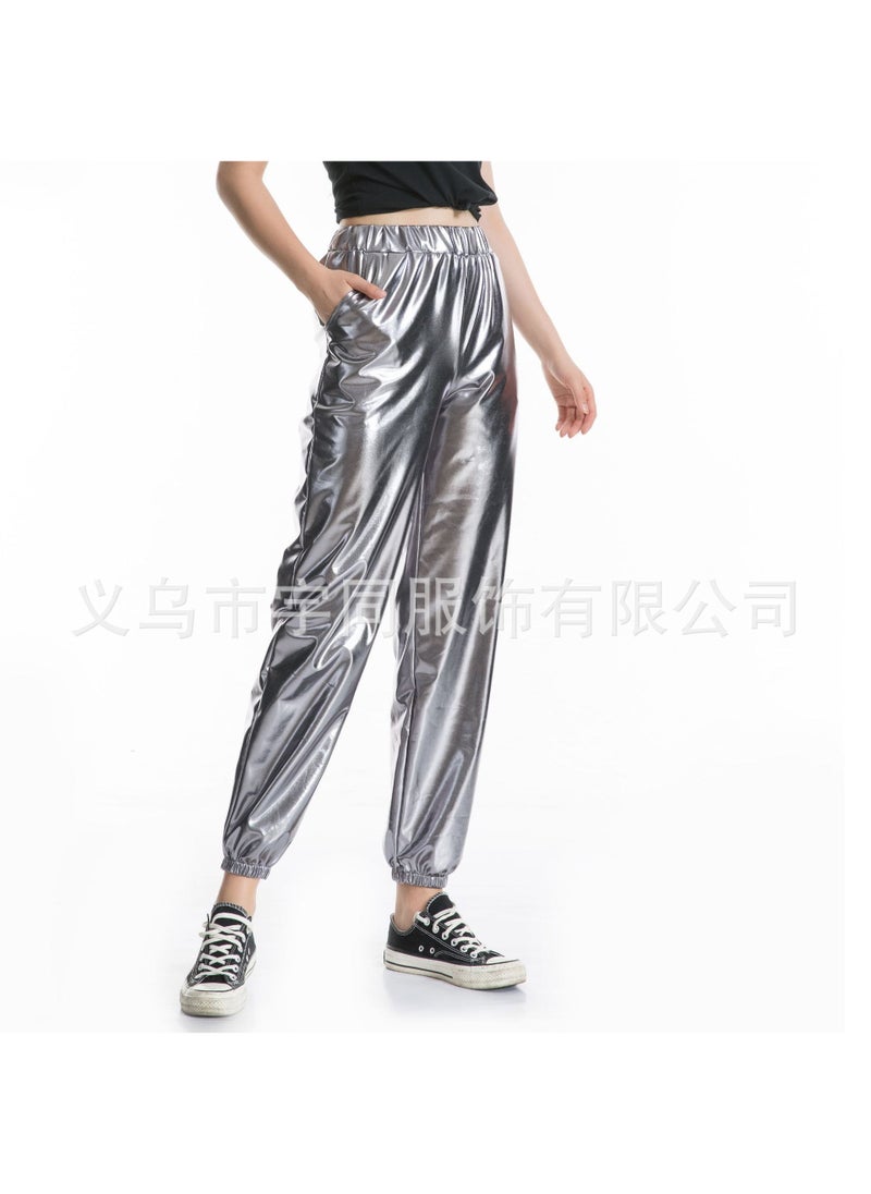 European and American explosions large size womens pants spring and summer loose casual street metal laser color factory direct loose pants women Pink - Image 2