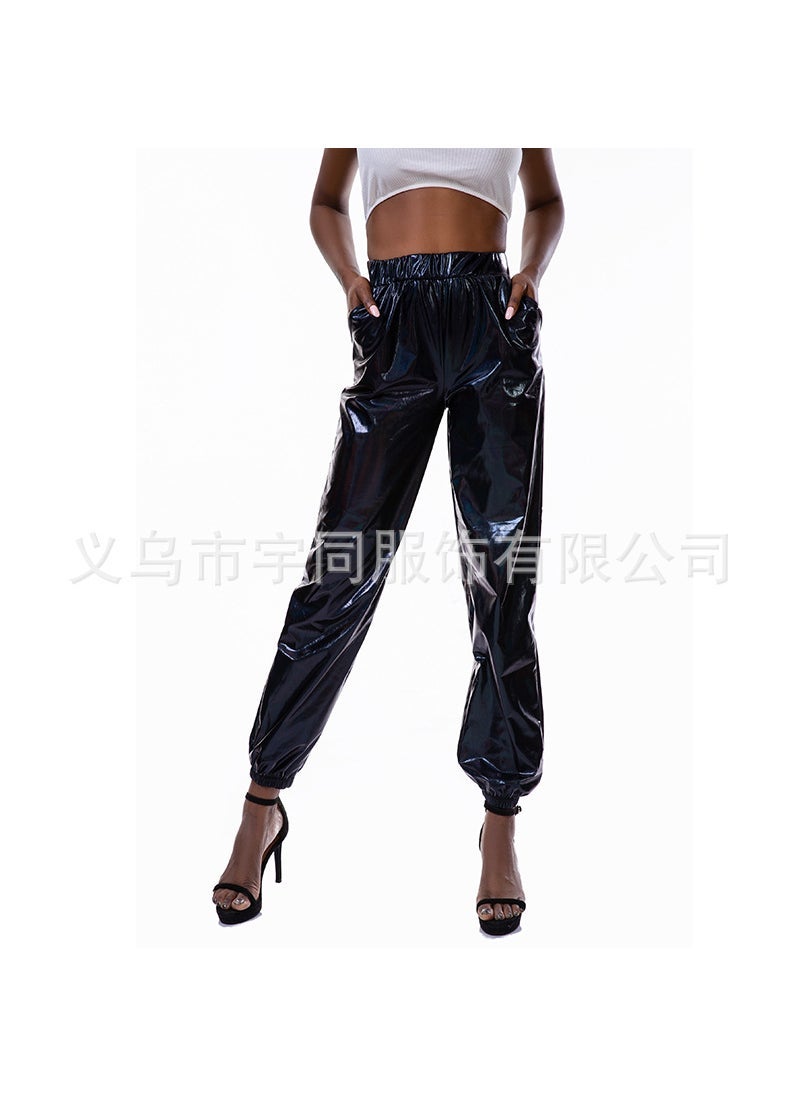 European and American explosions large size womens pants spring and summer loose casual street metal laser color factory direct loose pants women Pink - Image 3