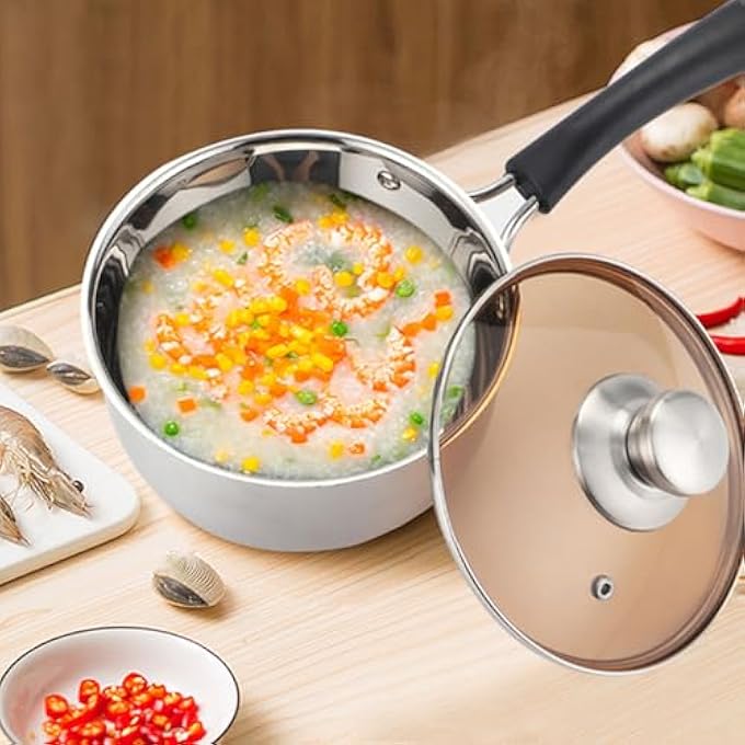 Luocute Stainless Steel Milk Pan Soup PotComposite Material Saucepan With Single Handle Quick Heat Transfer Anti Scald Design Versatile For Cooking Rice Porridge Steaming - Image 4