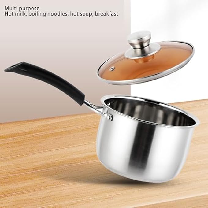 Luocute Stainless Steel Milk Pan Soup PotComposite Material Saucepan With Single Handle Quick Heat Transfer Anti Scald Design Versatile For Cooking Rice Porridge Steaming - Image 5