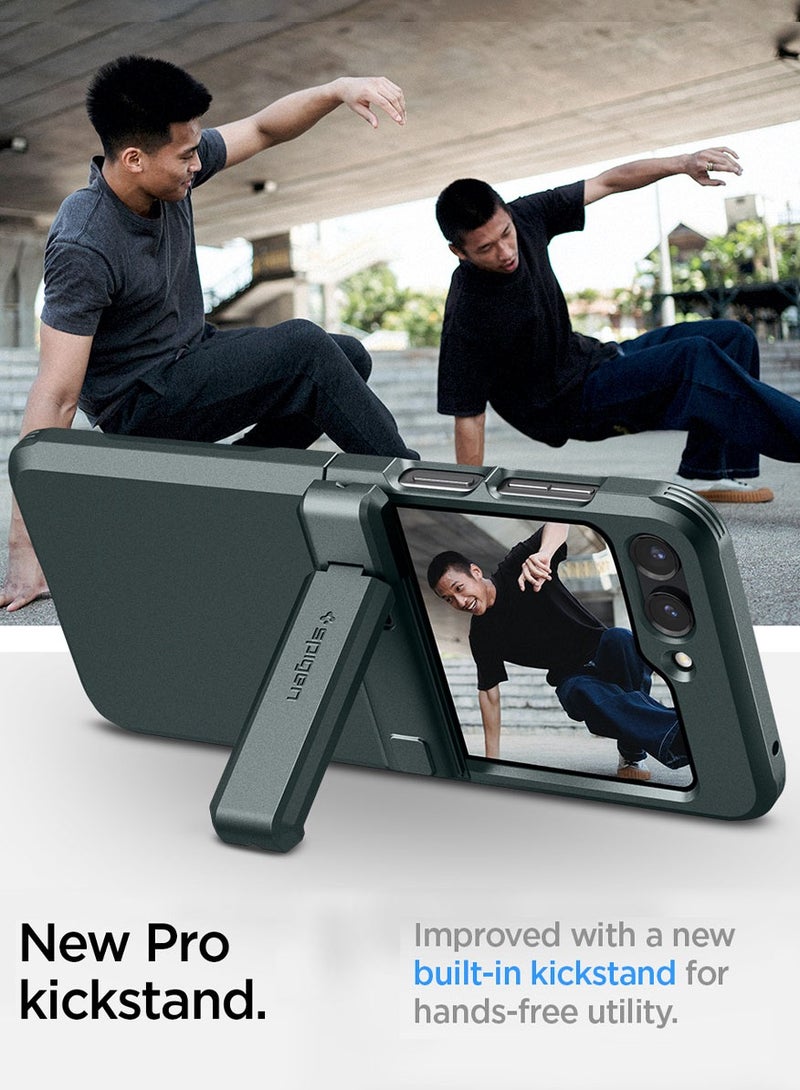 Spigen Tough Armor Pro P for Samsung Galaxy Z Flip 5 Case Cover with Hinge Protection & Kickstand - Abyss Green - Image 2