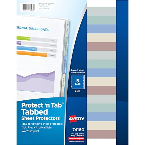Avery Clear Protect 'n Tab Tabbed Sheet Protector Dividers, 5-Tab Set, Top Load, 5 Page Protectors (74160) - Image 1