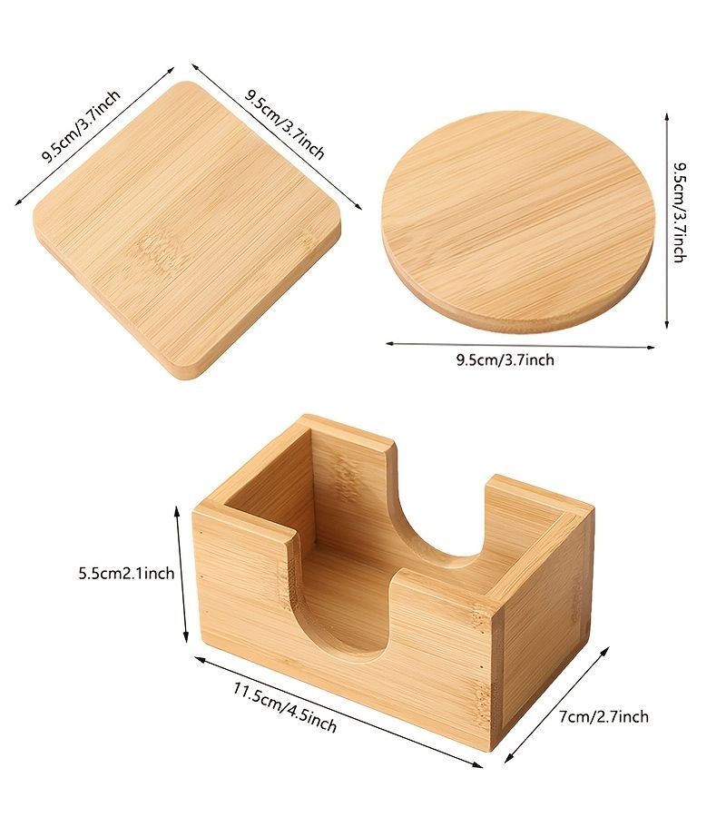 1 Set Of 6 Round Bamboo Coasters With Base Minimalist Heat Cup Mats For Coffee Tea - Image 3