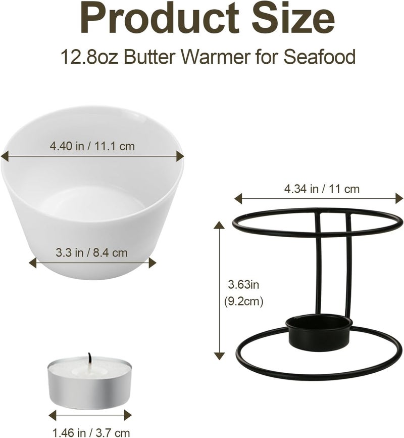 Luvan 4Pcs 12.8oz Butter Warmers for Seafood, Butter Melter with Stands and 20Pcs Tealight Candles,Ceramic Butter Warmer Set for Lobster, Personal Fondue Set Melted Butter Cups for Seafood, Fondue - Image 3