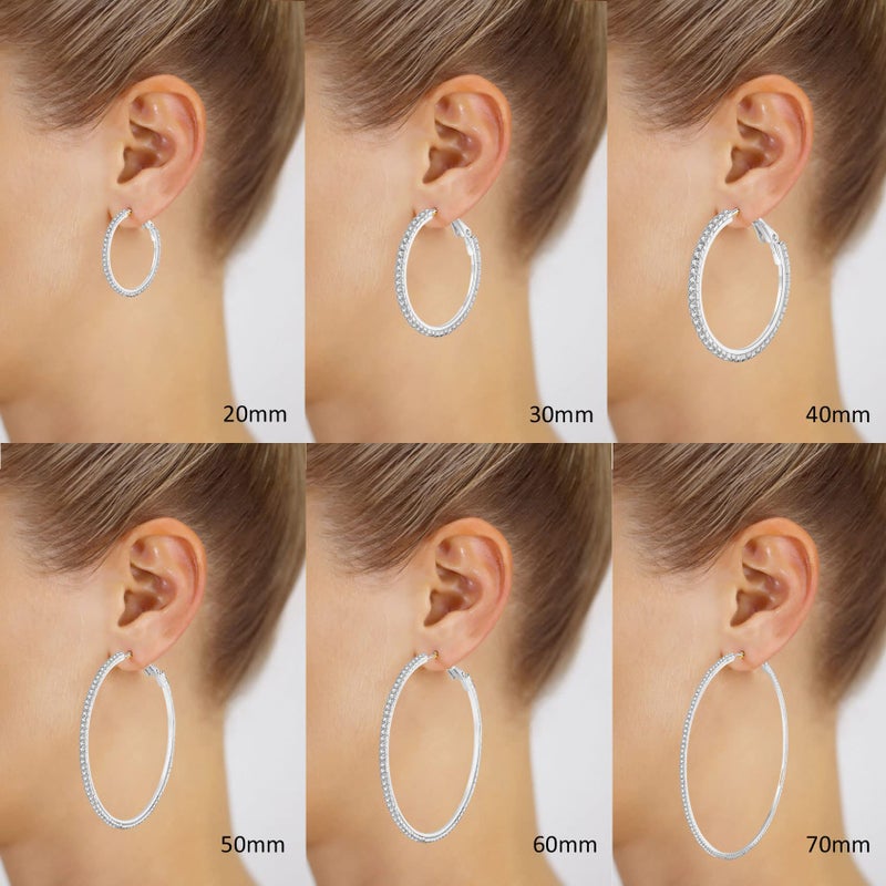 OOOPEL Large Rhinestone Hoop Earrings 925 Sterling Silver Post Cubic Zirconia Hoop Earrings Thin Rhinestones Round Hoop Earrings for Women Silver Hoop Earrings Sparkly Hoop Earrings with Crystals for Womens - Image 3