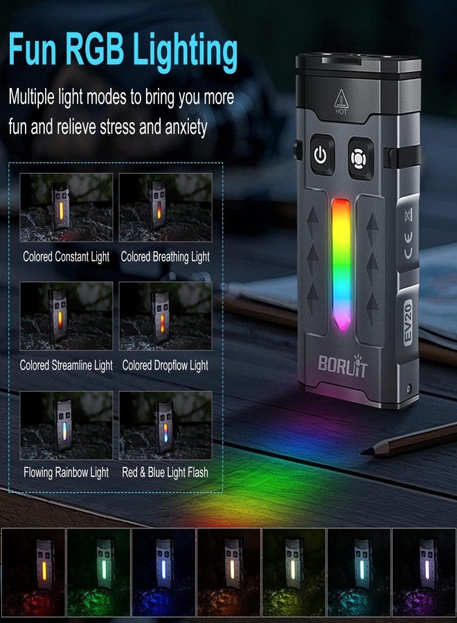 برويوت BORUIT EV20 مصباح يدوي صغير EDC LED مع ضوء الأشعة فوق البنفسجية 365 نانومتر، 1100 لومن USB-C مصابيح يدوية قابلة لإعادة الشحن مع سلسلة مفاتيح للجيب مع ضوء جانبي RGB، مقاوم للماء IP66، مشبك ومغناطيس ذيل للتخييم، ألومنيوم أسود - Image 5